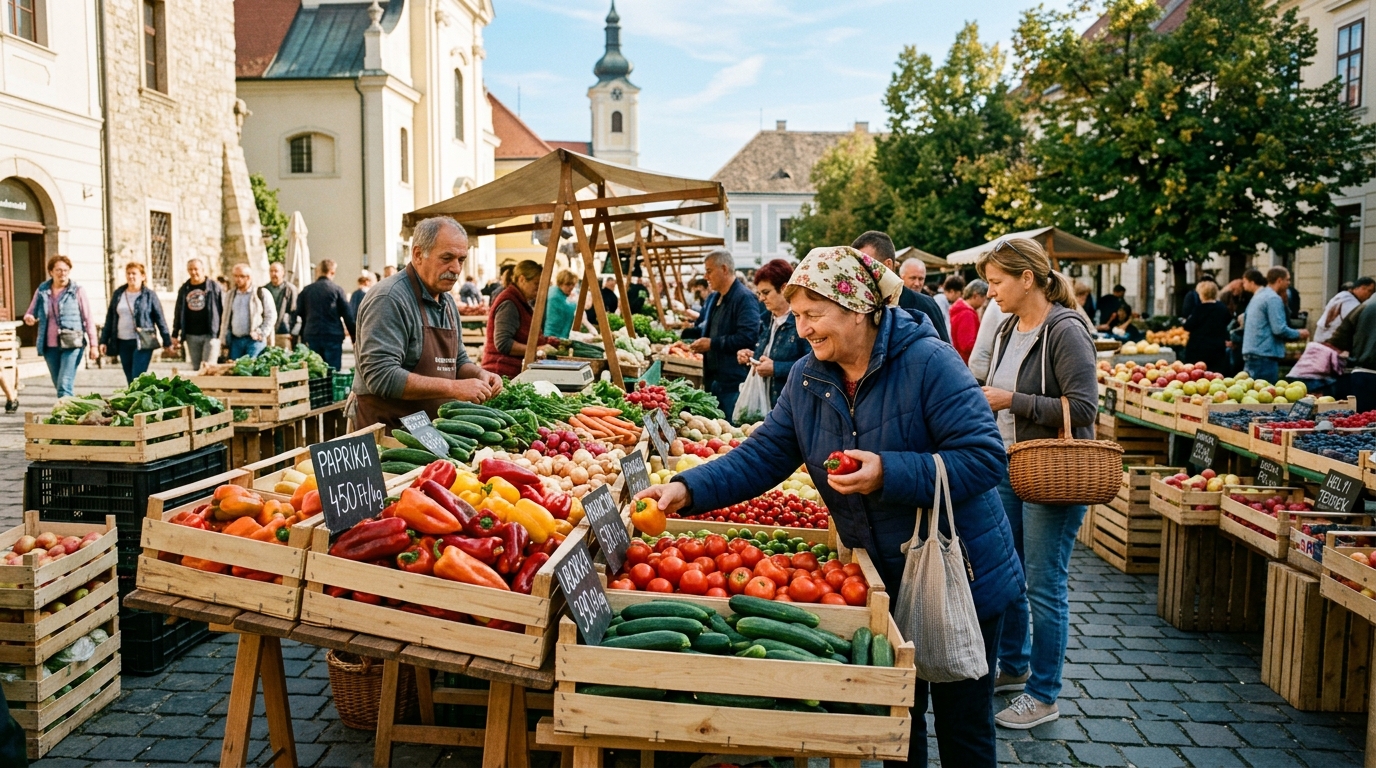 Színes friss zöldségek piaci standokon